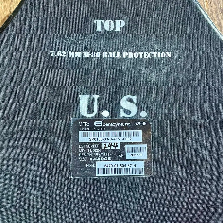 Small Arms Protective Insert (SAPI) Plate Set – Size XL – Ceradyne – NSN 8470-01-504-8714