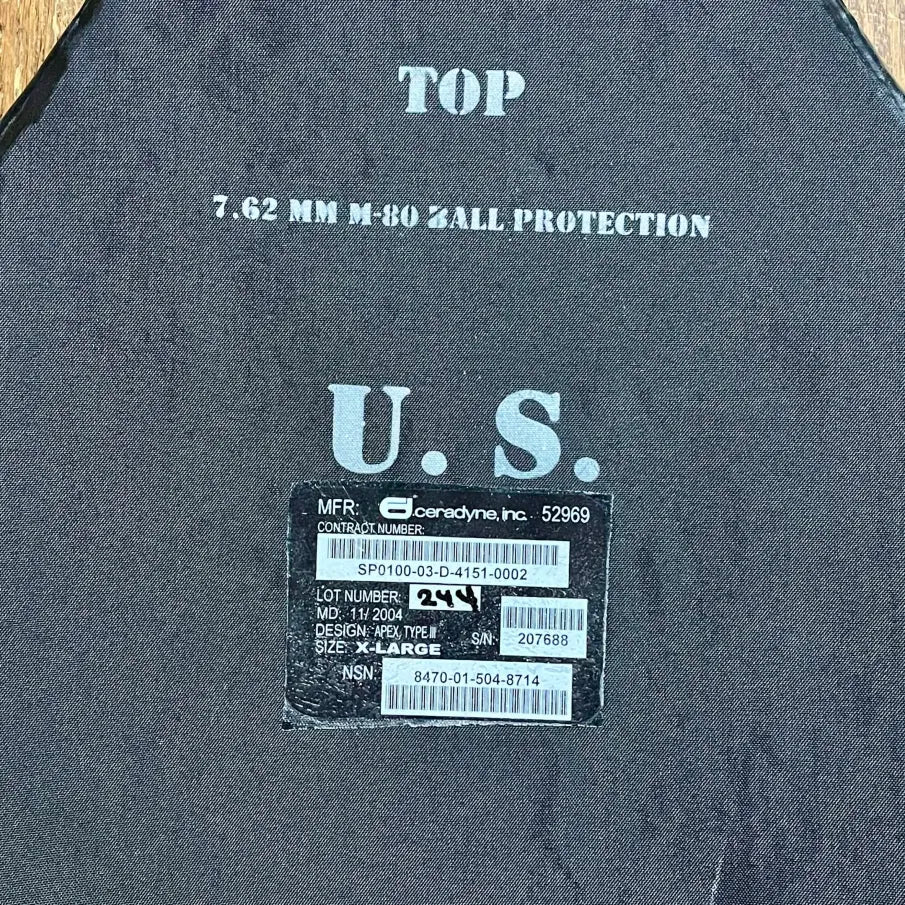 Small Arms Protective Insert (SAPI) Plate Set – Size XL – Ceradyne – NSN 8470-01-504-8714