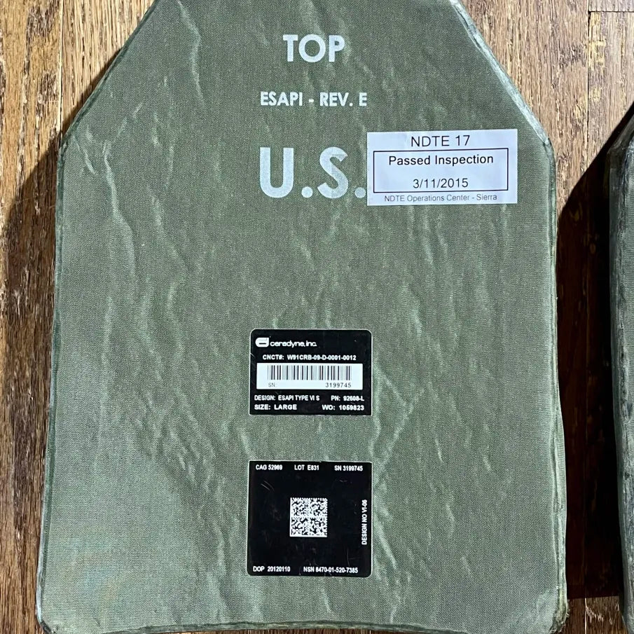 Enhanced Small Arms Protective Insert (ESAPI) Plate Set (Pair) – Size Large – Ceradyne – NSN 8470-01-520-7385
