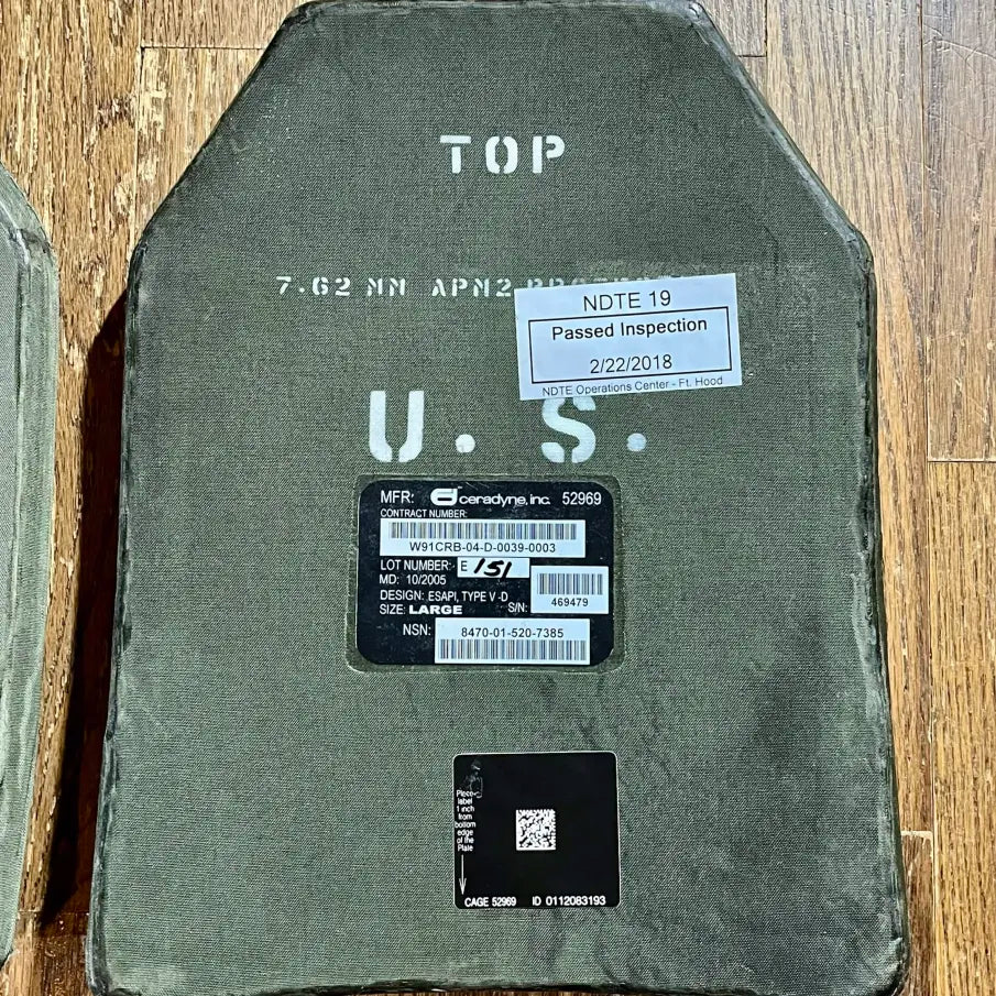 Enhanced Small Arms Protective Insert (ESAPI) Plate Set (Pair) – Size Large – Ceradyne – NSN 8470-01-520-7385