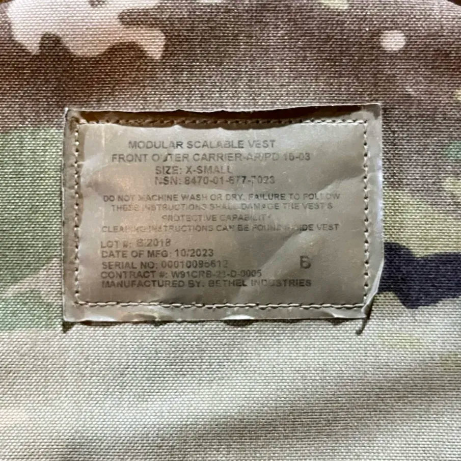 Modular Scalable Vest (MSV) – Complete Soft Armor Configuration – Size XSmall