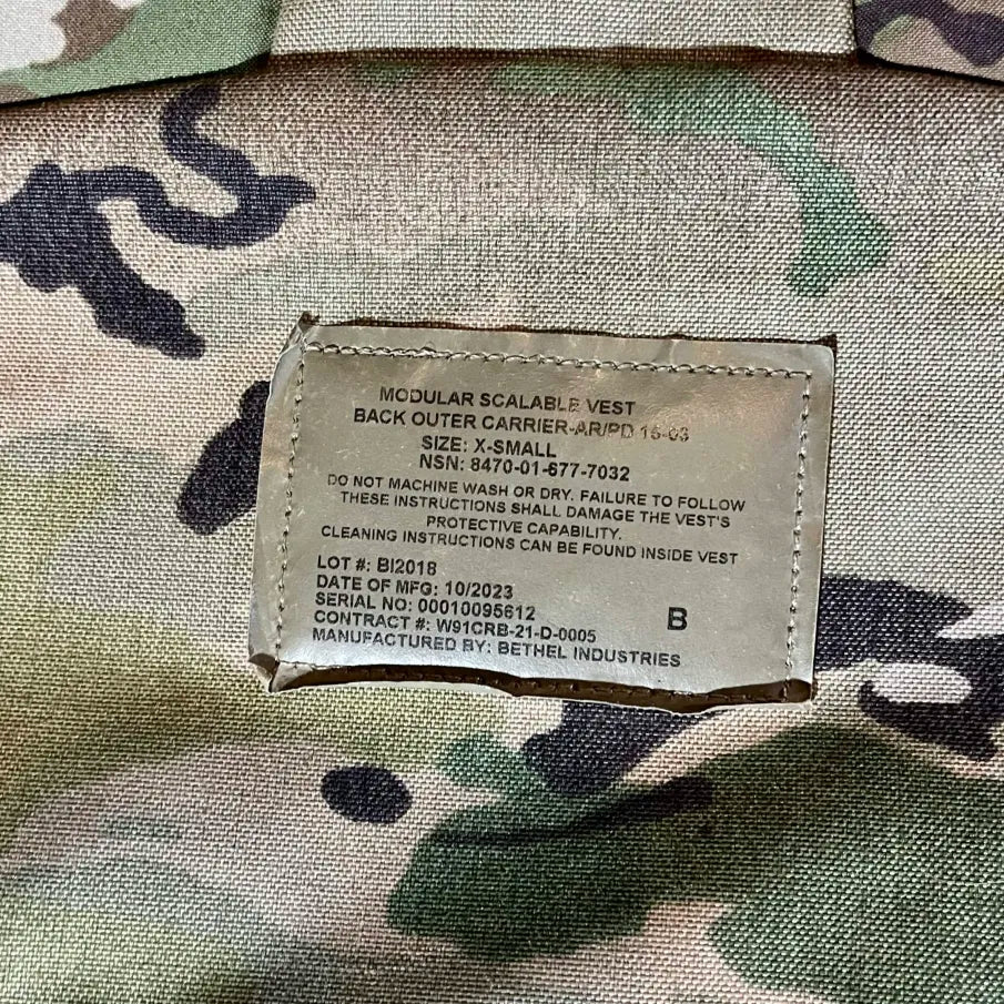 Modular Scalable Vest (MSV) – Complete Soft Armor Configuration – Size XSmall