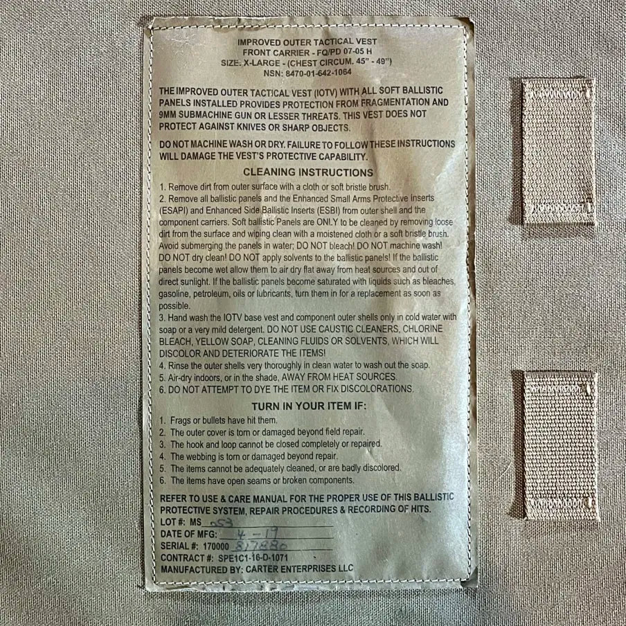 IOTV Gen 4 – Size XL – Base Soft Armor Configuration