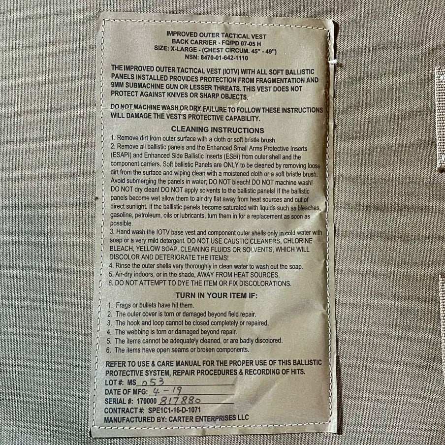IOTV Gen 4 – Size XL – Base Soft Armor Configuration